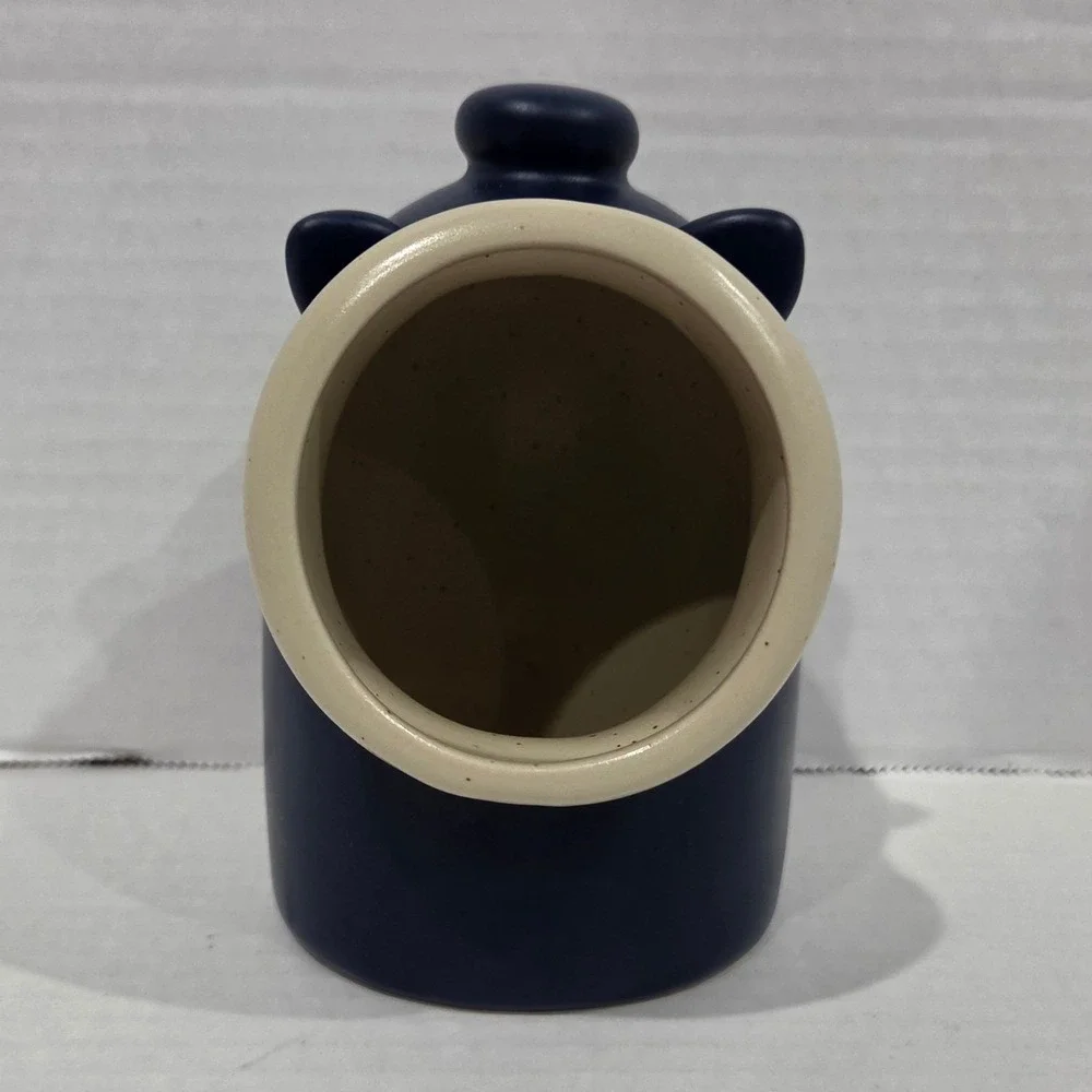 Matte Navy Blue Ceramic Salt Pig Stoneware Kitchen Cellar Piggy Tail Design